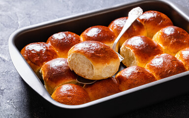 Hawaiian sweet rolls, soft buns in baking dish