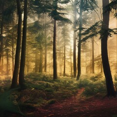 Naklejka premium Mysterious Forest That Inspires Wanderlust k hyperrealistic highly detailed