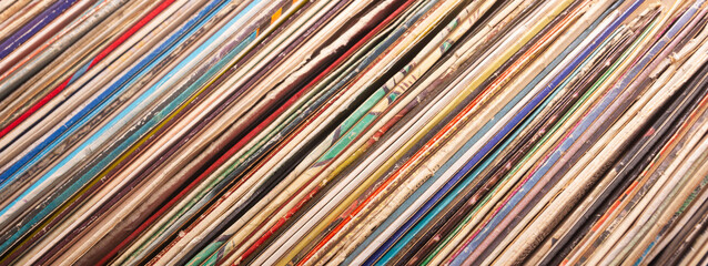 Vinyl records. Music background. Copy space. Banner