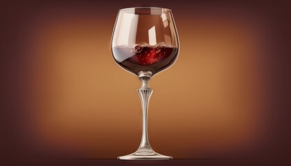  a glass of wine with a red liquid in it on a brown and brown background with a reflection of the wine being poured into the glass.  generative ai