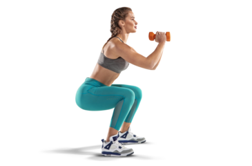 Beautiful woman at the gym doing fitness exercises. Sports transparent background.	