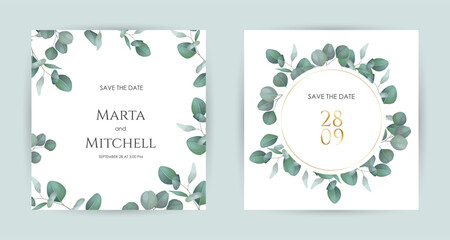 Greenery wedding invitation card template. Floral Trendy templates for banner, flyer, poster, greeting.