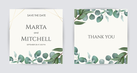Greenery wedding invitation card template. Floral Trendy templates for banner, flyer, poster, greeting.