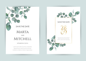 Greenery wedding invitation card template. Floral Trendy templates for banner, flyer, poster, greeting.