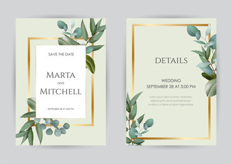 Greenery wedding invitation card template. Floral Trendy templates for banner, flyer, poster, greeting.