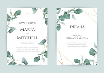 Greenery wedding invitation card template. Floral Trendy templates for banner, flyer, poster, greeting.