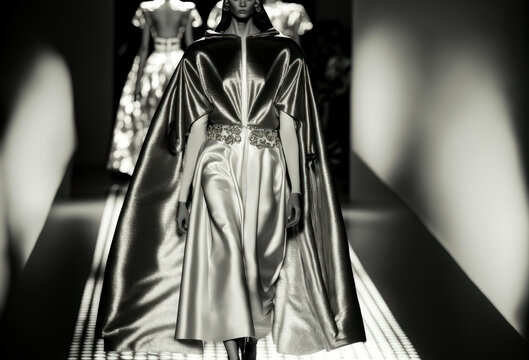 Modelo, pasarela de moda, alta costura dise&ntilde;ador de moda, semana de la moda, fotograf&iacute;a editorial, revista, creado con IA generativa