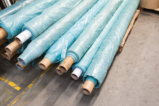 Warehouse with rolls of polyethylene