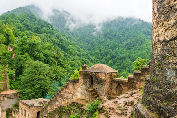 Fototapeta na wymiar Rudkhan Castle architecture in Iran. Rudkhan Castle is a brick and stone medieval castle, located in southwest of Fuman city, in Gilan province, Iran