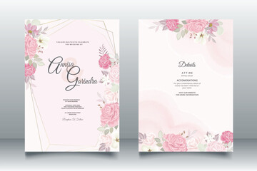 Elegant wedding invitation cards template with pink and blush roses design Premium Vector	
