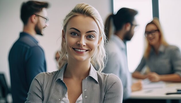 beautiful woman in modern office smiling business