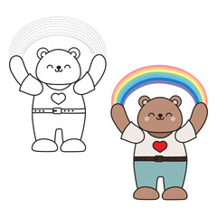 Teddy bear black and white outline illustration
