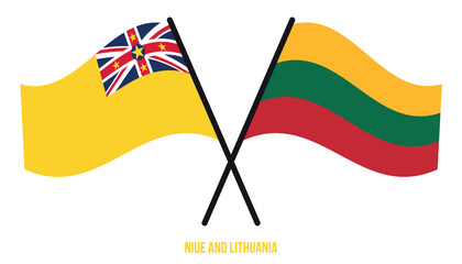 Niue and Lithuania Flags Crossed And Waving Flat Style. Official Proportion. Correct Colors.