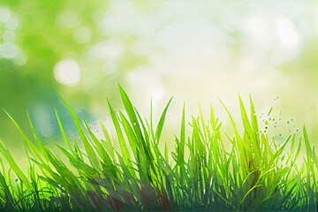  Spring or summer with grass field and nature green background, watercolor style AI Generated