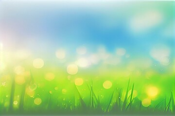Obraz premium Sky grass blurred illustration.Nature bokeh horizontal banner.De focused landscape abstract wallpaper. Panorama wallpaper, watercolor style AI Generated