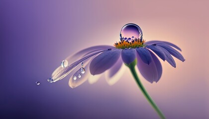  a purple flower with water droplets on it's petals and a purple background with a purple background and a purple background with a drop of water.  generative ai