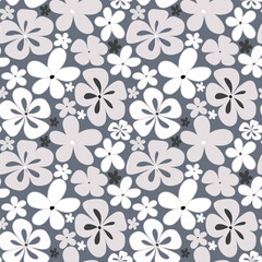 Fototapeta na wymiar Flowers on a gray background. Gentle floral pattern in pastel colors. Seamless vector image.