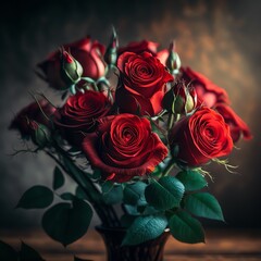 A bouquet of vibrant red roses Generative AI