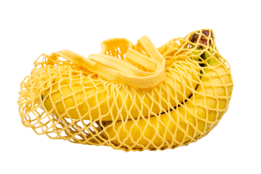 a string bag with bananas isolated on a white background. - Powered by Adobe