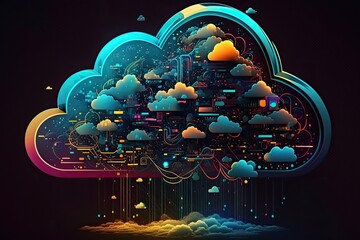 Obraz premium Concept of futuristic cloud computing technology, illustration, ai