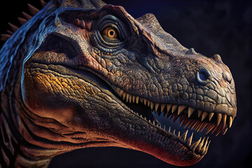 Close-up of a dinosaur head. Generative AI.1