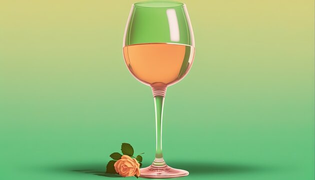  a glass of wine and a snail on a green background with a shadow of a glass of wine and a snail on a green background with a shadow.  generative ai