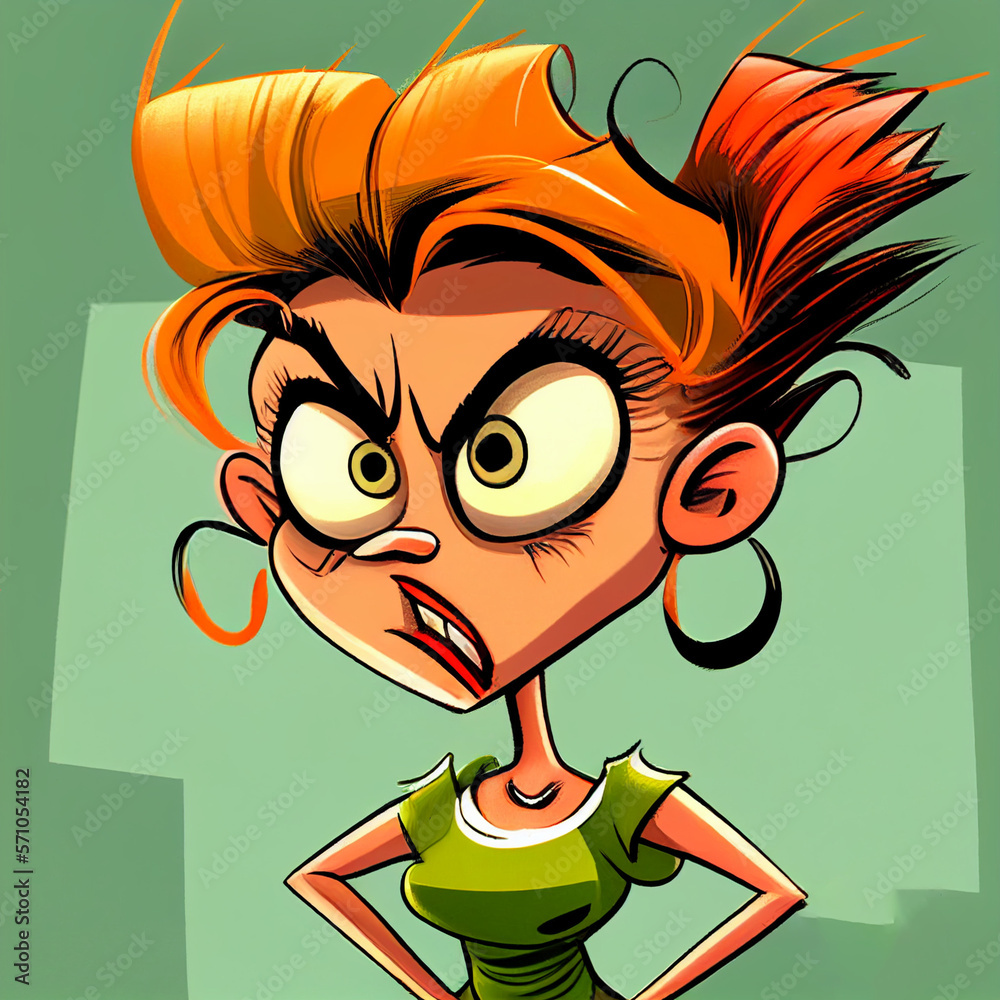 Wall mural Angry cartoon girl character