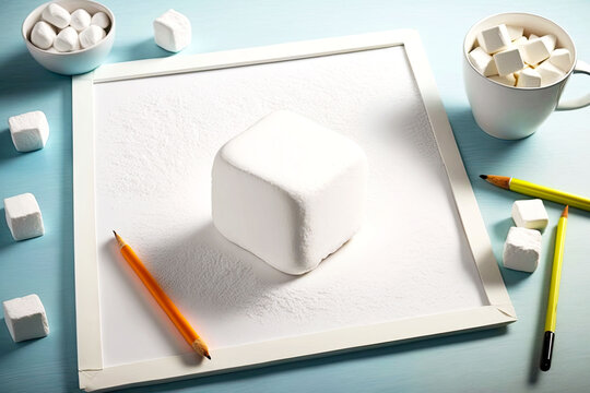 marshmallow in square shape on white board for breakfast, generative ai