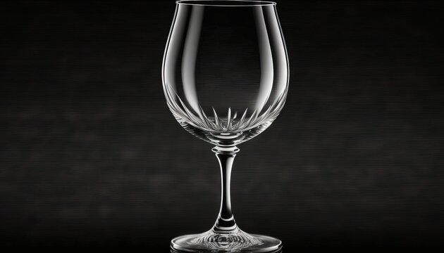  a wine glass sitting on top of a black table top next to a wine glass filled with wine and a wine glass in the middle.  generative ai