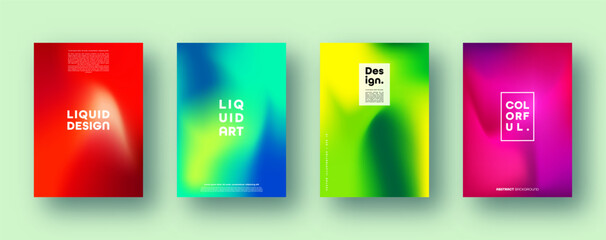 Colorful modern abstract backgrounds with neon red, green, blue, purple, yellow and pink gradient. Dynamic color flow poster, banner. Vector illustration.