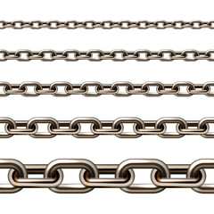 Realistic brown metal chain with old rusty links isolated on white background. Heavy steel chain for industrial use. Vector illustration