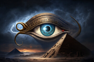 eye of horus, pyramids of egypt, eye of all, using ai - obrazy, fototapety, plakaty