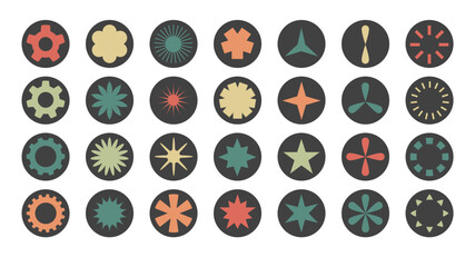 geometric brutalist stars. minimalist stylized shapes stickers