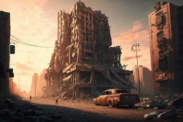 Abandoned Dystopian Landscape with Decrepit Architecture and Haunting Atmosphere, generative ai - obrazy, fototapety, plakaty