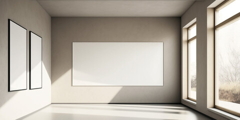 Naklejka na ściany i meble empty room with a blank canvas mockup generative ai