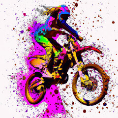 Motocross Biker Doing a Jump with Rainbow Colours