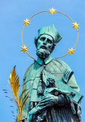 Statue of John of Nepomuk (Jan Nepomucky) on Charles Bridge in Prague, Czech Republic. ...