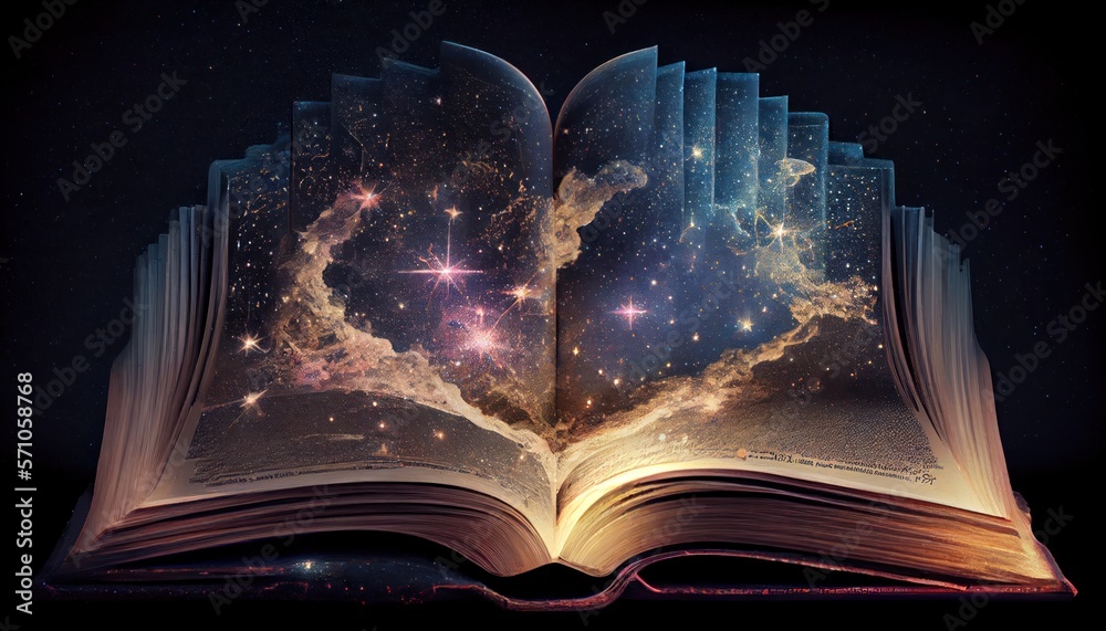 Wall mural astrology or astronomy book of the universe - opened old magic book with space, galaxy, planets and 