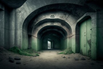 Fototapeta na wymiar image, bunker tunnel built for the protection of citizens in times of war, ai generative