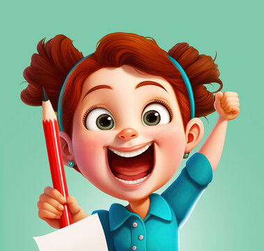 smart motivated young girl and exicted at her school class room