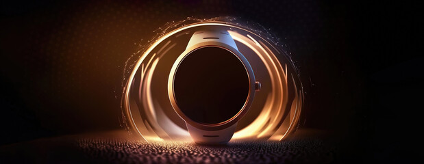 generic modern smart wearable watch wide banner with blank screen mockup and copyspace area