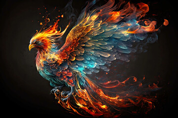 traditional bird in form of mystical firebird phoenix rising from ashes, generative ai - obrazy, fototapety, plakaty