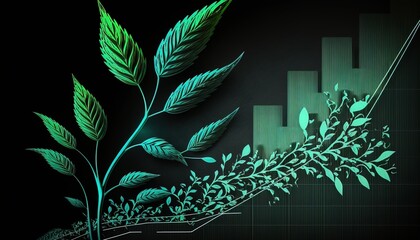 Green ESG SRI stock chart, growth curve, graph, uptrend, chart explosion, moonshot, environmental growth, climate created with generative ai technology