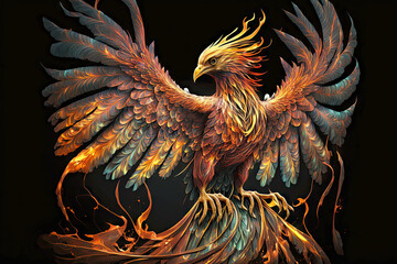 fantastic large bird in form of phoenix firebird spreading its wings, generative ai - obrazy, fototapety, plakaty