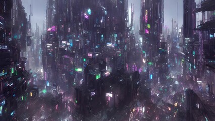 Cyberpunk megacity at night using generative AI - obrazy, fototapety, plakaty