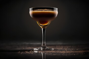 Espresso Martini cocktail on dark table, dark background, Generative AI