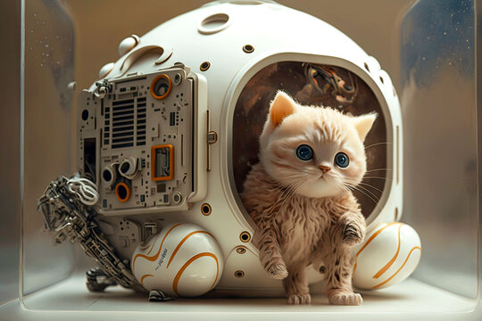 chapaev's robotic kitten indoors in form of help to astronauts, generative ai