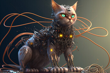 Cyborg Cat: Power and Technology Combined Ai