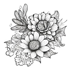 flower black and white background Generative AI