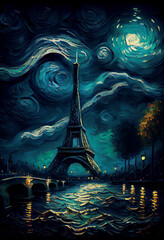 Starry Night - Eifel Tower - Paris France - Generative AI